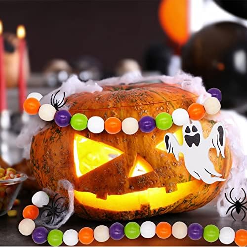 AESORAD 2 komada Halloween Bead Garland, molitva za ladicu u obliku ladice perla sa Ghost Bat posteljina, Halloween drveni viseći