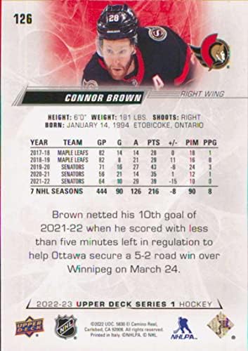 2022-23 Gornja paluba 126 Connor Brown Ottawa Senators Series 1 NHL hokejaška trgovačka kartica