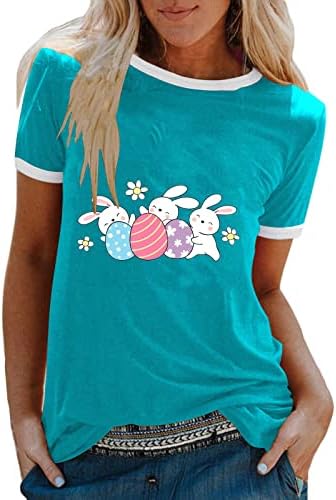 Vesela zečja majica ženski Uskrs kratki rukav Crewneck majice Funny zečja jaja štampani ljetni vrh