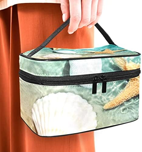 Mala šminkarska torba, patentno torbica Travel Cosmetic organizator za žene i djevojke, morske morske morske školjke Ocean Ljeto