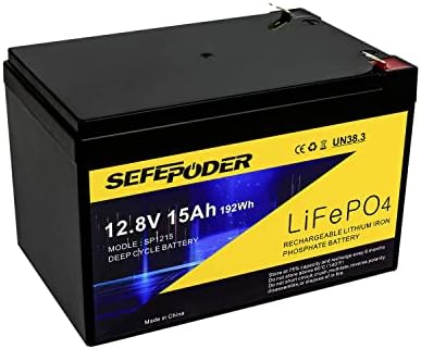 Sefepoder 12V 15Ah LifePo4 Litijumska punjiva baterija dubokog ciklusa, baterija bez održavanja 2000+ ciklusa za rasvjetu, električne