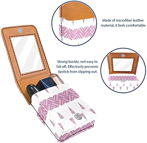 ORYUEKAN ruž za usne sa ogledalom slatka prenosiva torba za šminkanje kozmetička torbica, Moderan geometrijski uzorak Pink Wave