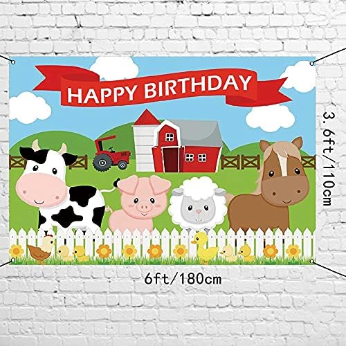 AWERT poliester 6x3. 6ft Cartoon Farm rođendan Banner za djecu Poljoprivredno zemljište životinje cvijeće kamion Red Barn Rođendanska