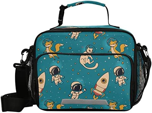 Mnsruu Studentska torba za ručak slatka Doodle Space izolovana torba za ručak piknik kutija za ručak sa podesivom naramenicom za tinejdžere