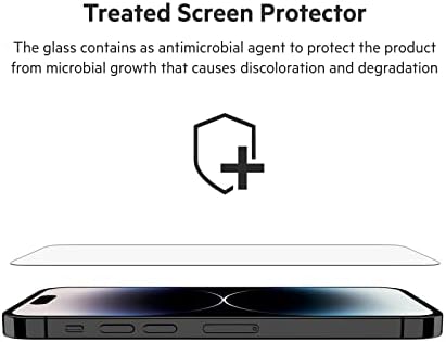 Belkin kaljeno staklo zaštitnik ekrana - iPhone 14 Pro zaštitnik ekrana-uključene naljepnice za Vodič za jednostavno poravnanje - Testirano 9h tvrdoća-kompatibilno sa većinom kućišta iPhonea 14 Pro