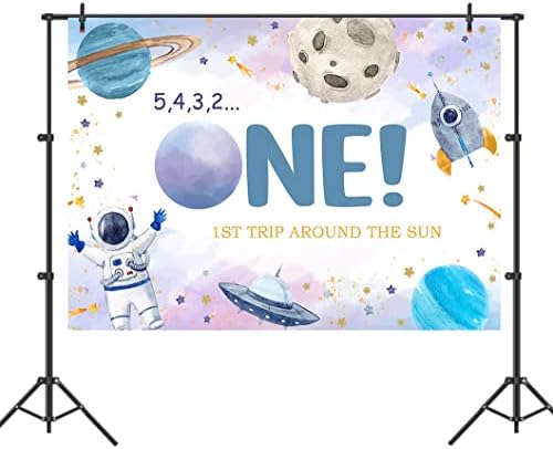 Prvo putovanje oko Sunca Pozadine za dječake plavi svemir 1. ukrasi za pozadinu sretne rođendanske zabave za djecu potrepštine za prvi rođendan 7x5ft