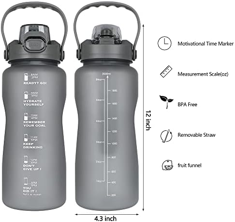 Vannokor 64 oz Boca sa slamom boca za sportsku vodu s motivacijskim vremenskim markerom, BPA BESPLATNA SA FILTER VOJNIM VOJOM, HALL
