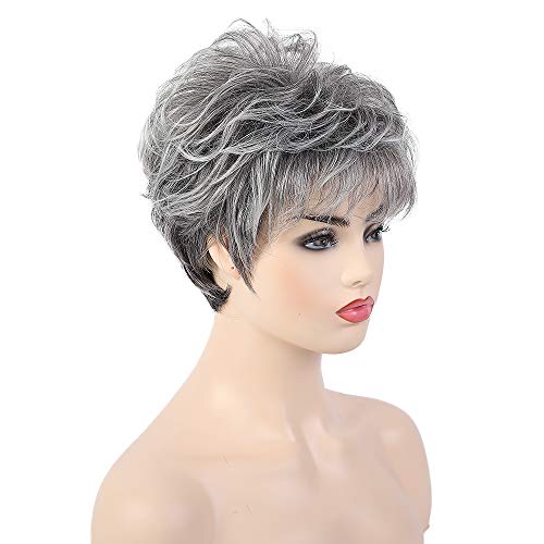 HAIRCUBE kratke kovrčave sive perike za žene pixie cut Wig Grey Easy-Care perike za ljudsku kosu za žene