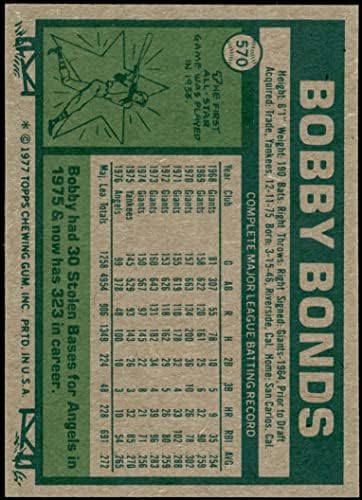 1977. Popis # 570 Bobby Bonds Los Angeles Angels NM Angels