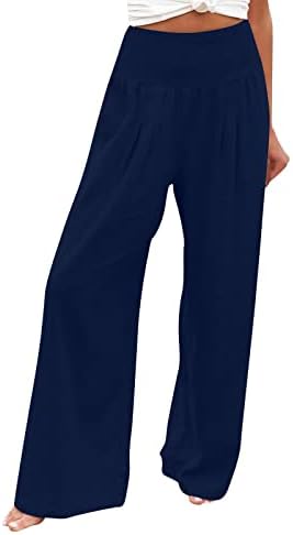 LEPCCY visoke sagledne pantalone za ženske udobne široke lanene pamučne hlače labave lagane ljetne hlače
