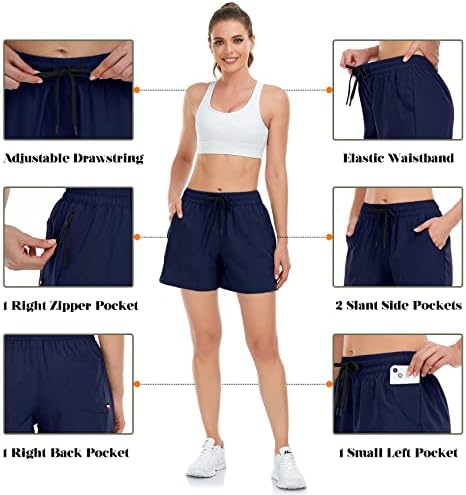 Davena Teretne kratke hlače za žene, 5 džepa elastični struk Brze suho planinarske gaćice za trčanje treninga teretana casual