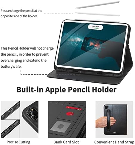 Cavokas New iPad Pro 11 inčni CASE 2021 3. generacija, 2. Gen 2020 kožna futrola sa držačem olovke za olovke - Automatsko buđenje / spavanje, izdržljivo i uklonjiva magnetska zaštitna poklopac, crna