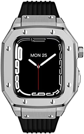 Dzhtus Legura kamena za sat za Apple Watch seriju 8 7 6 5 4 SE 45mm 44mm 42mm Luksuzna metalna gumena od nehrđajućeg čelika Modifikacija za modiciju mod kompleta za muškarce (boja: 10 mm Zlatni kopča, SI