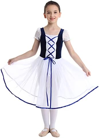 TiaoBug Girls Velvet Ballet Dance Tutu Haljina Haljina za haljinu Lacework Kratki mjehurići rukavi Leotard Fancy Ballerina Kostimi