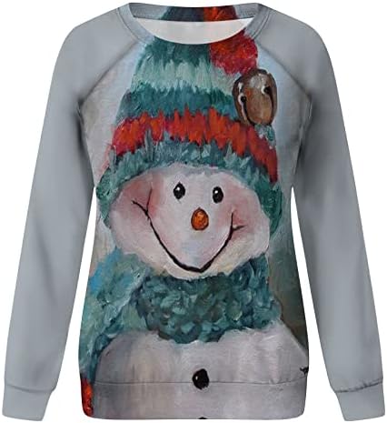 Xiaojmake ženski božićni vrhovi slatki snjegović print dukseri casual dugih rukava za posade bez pulovera