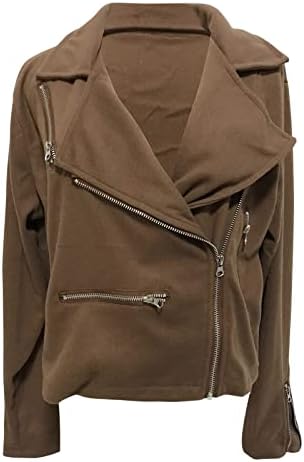 Overmal ženska jesen / zimska modna modna boja lapela Zip s dugim rukavima kratka jakna