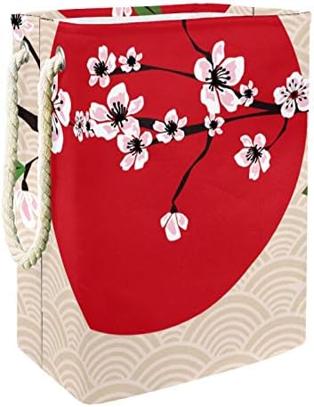 19.3 Samostojeća korpa za veš prljava korpa za odeću sklopiva za kućni rasadnik univerzitetski stan ured japanski Pink Cherry Blossoms Flowers Red Sun