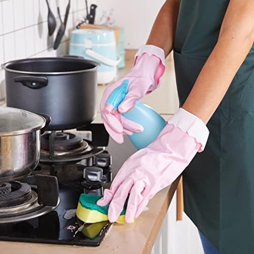 Rukavice za čišćenje u domaćinstvu za višekratnu upotrebu, PVC kuhinjske rukavice, Flokirana podstava, rukavice za suđe bez lateksa, neklizajuće, 2 para