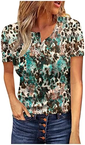Kratke rukave za žene Zapadni Aztec Print majice dugme V izrez majice Vintage etničke ljetne majice bluza Top
