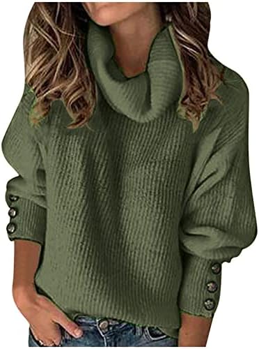 Žene plus Veličine Duks Ležerne prilike Turtleneck Plint džemper Losokrejeni dugi rukav Basični pulover vrhovi sa gumbima