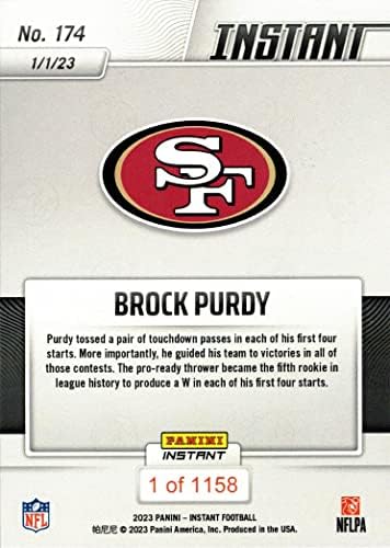 2022 Panini Instant Fudbal 174 Brock Purdy Rookie Card 49ers - samo 1.158 napravljeno!