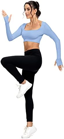3 pakovanje rebrasti besprijekorni usjeva dugih rukava kvadratni vrat obrezan gornji set za žene Workout Gym Yoga