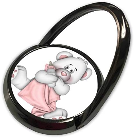 3Droza Anne Marie Baugh - slatke ilustracije - slatka ružičasta i bijela beba medvjeda držeći pokrivač i grafiku za boce - telefonski prsten