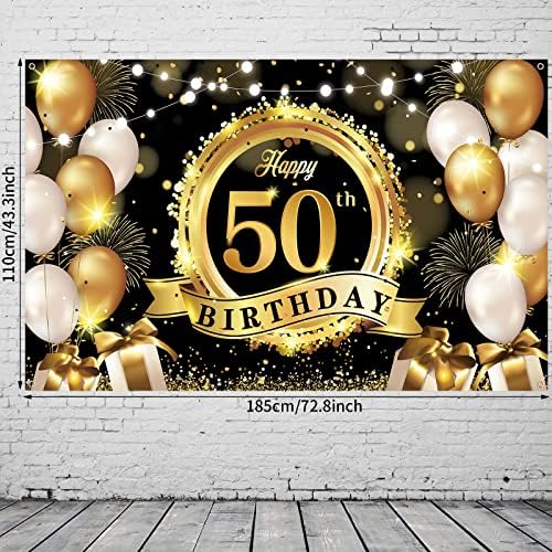 Sretan 50. rođendan ukras pozadina Banner crno zlato izuzetno velika tkanina rođendanski znak Poster fotografija pozadina 50 godina ukrasi za rođendansku zabavu zalihe Unutarnji Vanjski, 72.8 x 43.3 inč