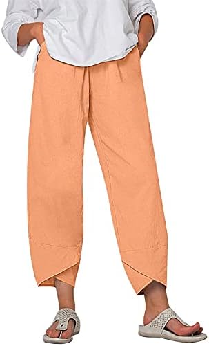 Zynic ženske hlače elastične struke Flowy posteljine kapri hlače za žene casual ljetni baggy petite solid color capris