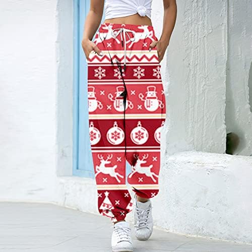 Ženske Casual pantalone 2x ženske Božićne Print donje trenirke džepovi visokog struka sportske teretane ženske pamučne pantalone