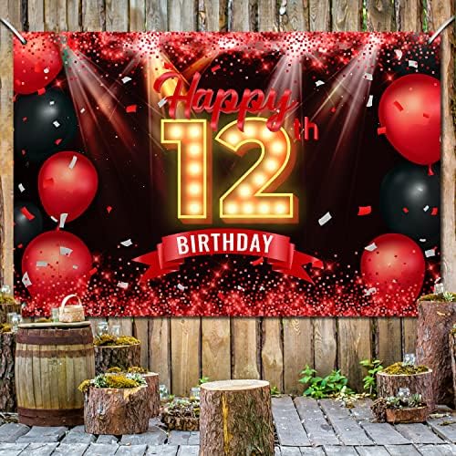 Sretan 12. rođendan Banner pozadina crvena i Crna 12 godina pozadina bday dekoracije za djevojčice dječake fotografije potrepštine