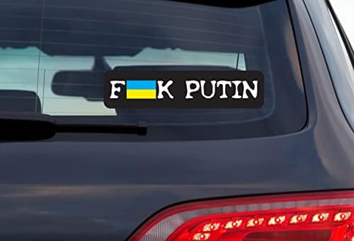 Jebeni putin ukrajinski zastava bijeli tekst na crnom - 5 inčnim vinilnim naljepnicama za prozor automobila, eksterijer