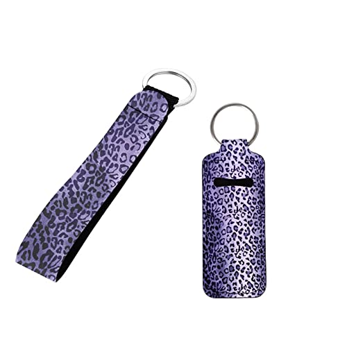 INSTANTARTS ljubičasti Leopard Print držač za kapice privjesak za ključeve 2 kom / set držači balzama za usne lagana torbica za rukave s malim sjajem za usne s metalnim kopčama