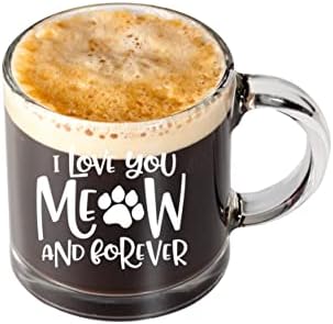 Volim te mjau i zauvijek 13oz preslatka i slatka staklena šolja za kafu savršena za mačka Tata mačka mama, Pawpaw, slatka šolja za