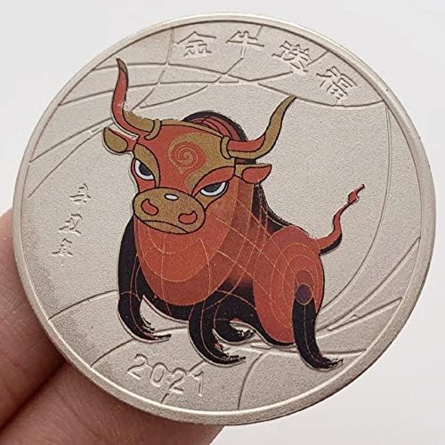 2021 Xin Chou Niu Zodijac Tanki komemorativni novčići Bullish Kolekcionarni poklon za novčiće Lucky Coin