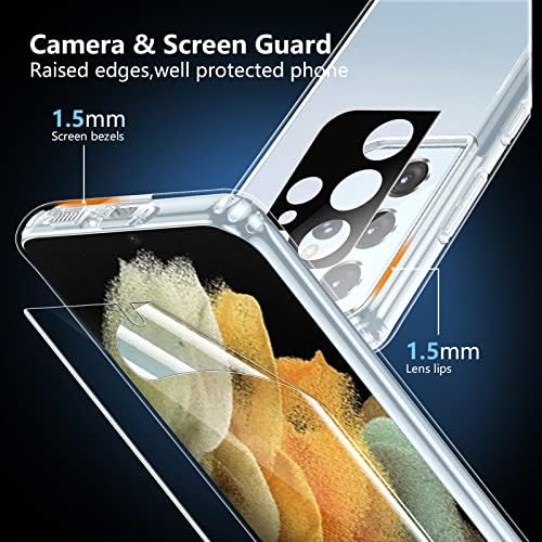 SpiderSase dizajniran za Galaxy S21 Ultra, [Crystal Clear Ne žuteting], sa 2 pakovanjem [Mekani ekran štitnik + zaštitnik objektiva kamere] Tanak tanki čist poklopac za Galaxy S21 Ultra 6,8 '' 2021, Clear