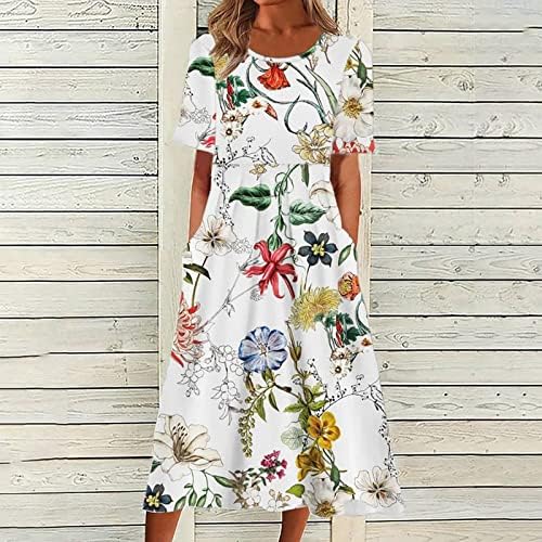 Ljetne haljine žene Boho cvjetna haljina za print 2023 modna kauzalna kratka rukava duga haljina za odmor haljina za odmor sa džepovima