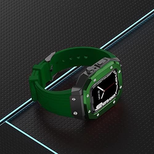 Kanuz Legura sa sat kabine za Apple Watch serija 7 6 5 4 SE 45mm 42mm 44mm Luksuzni metalni gumeni od nehrđajućeg čelika Mod Mod Kit Watch remen