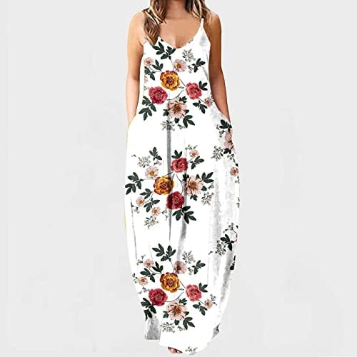 Ženska ljetna cvjetna dugačka haljina Ležerne prilike Ležerne prilike Maxi sandresses haljina za plažu bez rukava s džepovima