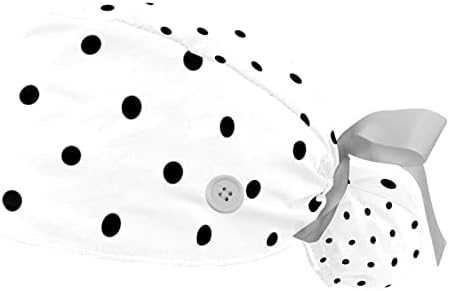 Bijela crna polka piling šeširi za žene dugačka kosa radna kapa s gumbom i dugačkom pojasom Unisex kravata natrag kape 2 paketa