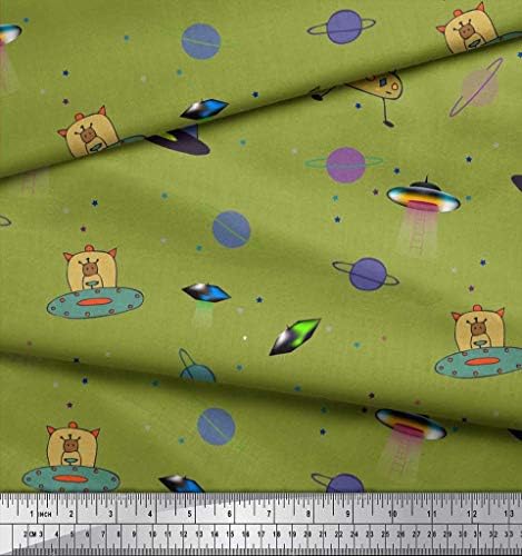 Soimoi Cotton Jersey Fabric Planet, životinja & amp; svemirski brod Cartoon fabric Prints by Yard 58 inch Wide
