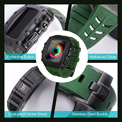 CNHKAU Luksuzna futrola od karbonskih vlakana za Apple Watch Band 45mm 44mm Carbon Fiber Cover Silikonski opseg za IWatch seriju 7