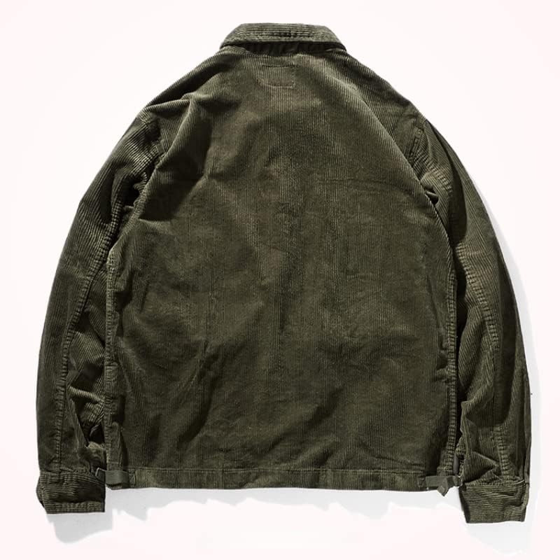 UKTZFBCTW Corduroy muški američki retro multi-džepni alat debljine teksture lapel prugasta jakna