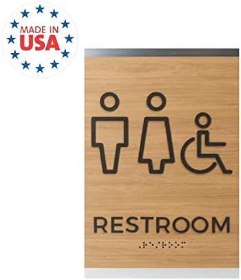 Hrast Woodgrain Unisex Ada Sign za toalet / 6 x 9 ADA Pristup za invalidska kolica Spol neutralno kupatilo Znak s brajelom / hrastom