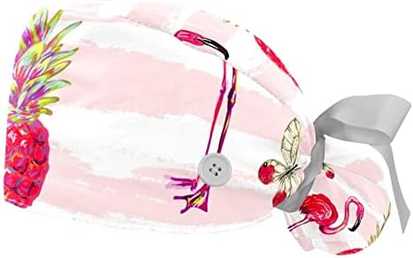 Lorvies Medical Caps za žene sa tipkama Long Hair, 2 komada podesiva radna kapa, ružičasta flamingo