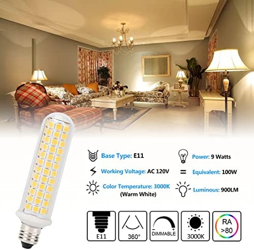 Szhzs E11 LED sijalica sa mogućnošću zatamnjivanja 9W, 100w ekvivalentne halogene zamjenske sijalice, toplo bijele 3000k, E11 Mini