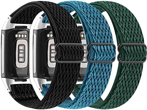【3pack】 Elastic Watch Band kompatibilan sa FITBIT-om 5, Stretch tkani mekani najlonski sportski prozračni zamena zamijeniti žene za žene za filit (crno-zeleno-plavo)