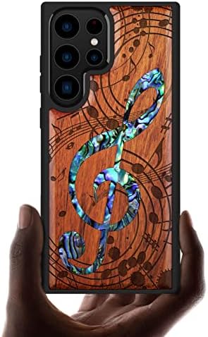 Carveit dizajner Drvena futrola za Samsung Galaxy S23 Ultra CASE CASE [Drvo graviranje i ugradnja školjke] Jedinstvena futrola za