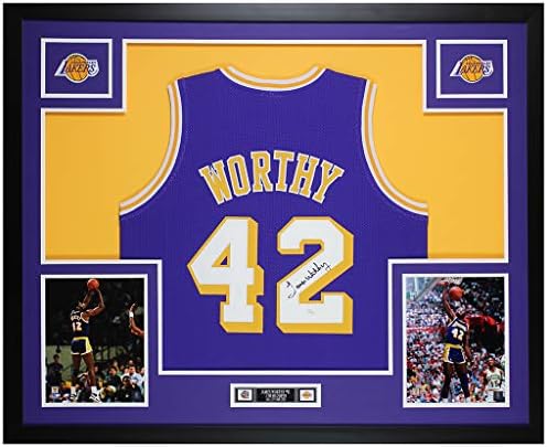 James Wordy Autographing Pruys Los Angeles Lakers Jersey - Lijepo matted i uokviren - ručno potpisao James Worthy i certificirani