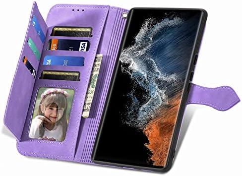 TopFunny futrole za Galaxy S23 Ultra Wallet Case za žene sa držačem kartice Retro reljefni cvijet Zipper Wallet Premium PU kožna navlaka